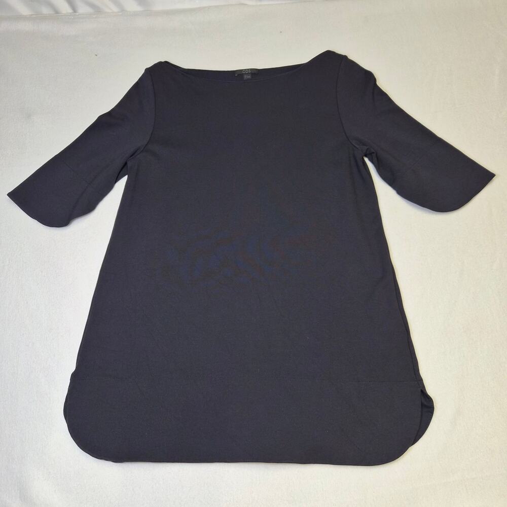 Cos Navy Blue A-line Cotton Tunic Top Womens Pullover S Minimalist Clean Basics